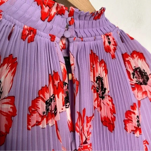 Belle Vere | Purple and Orange Floral Pleated Blouse Size XS - Picture 6 of 9